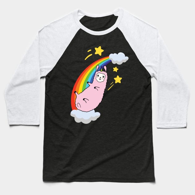 Llama On A Rainbow Baseball T-Shirt by Eugenex